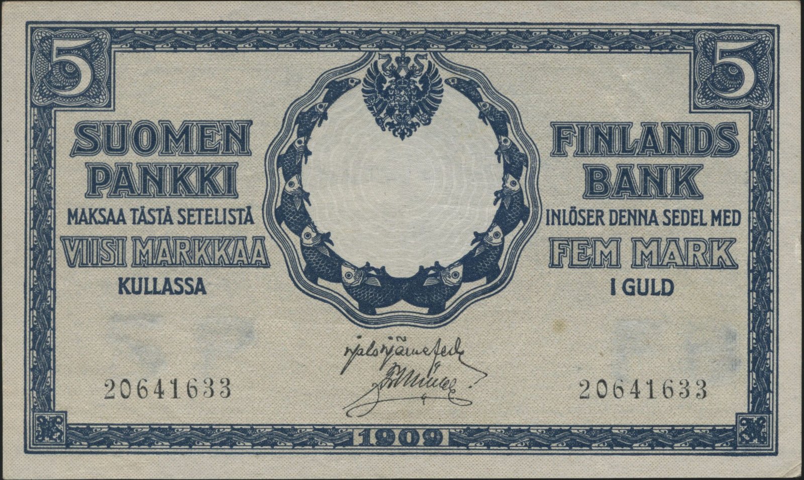 Аверс банкноты 5 марок (Финляндия) 1909 года