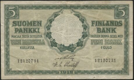 Аверс банкноты 5 марок (Финляндия) 1918 года
