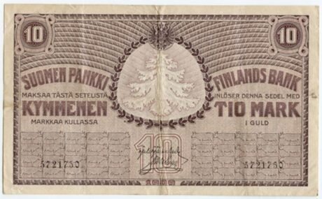 Аверс банкноты 10 марок (Финляндия) 1909 года