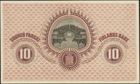 Реверс банкноты 10 марок (Финляндия) 1918 года