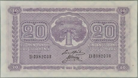 Аверс банкноты 20 марок (Финляндия) 1922 года