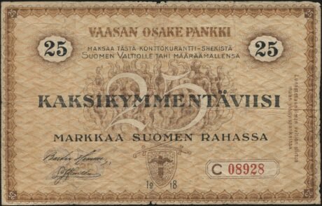 Аверс банкноты 25 марок (Финляндия) 1918 года
