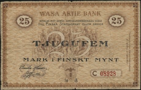 Реверс банкноты 25 марок (Финляндия) 1918 года