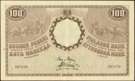 Аверс банкноты 100 марок (Финляндия) 1909 года