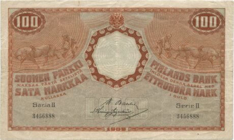 Аверс банкноты 100 марок, Sarja II 1918 (Финляндия) 1909 года