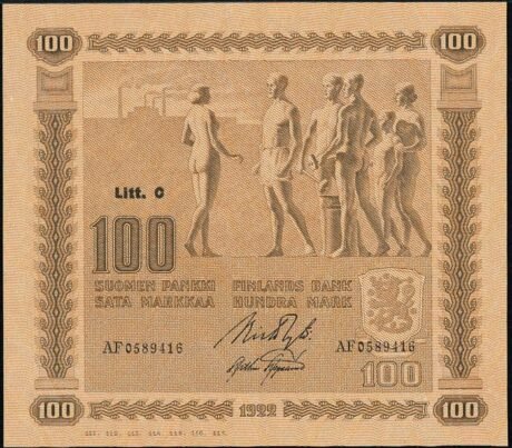 Аверс банкноты 100 marek, Litt AC (Finlandia) 1922