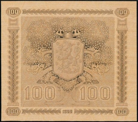 Реверс банкноты 100 marek, Litt AC (Finlandia) 1922