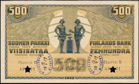 Аверс банкноты 500 марок, Sarja II 1918 (Финляндия) 1909 года