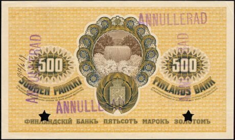 Реверс банкноты 500 марок, Sarja II 1918 (Финляндия) 1909 года