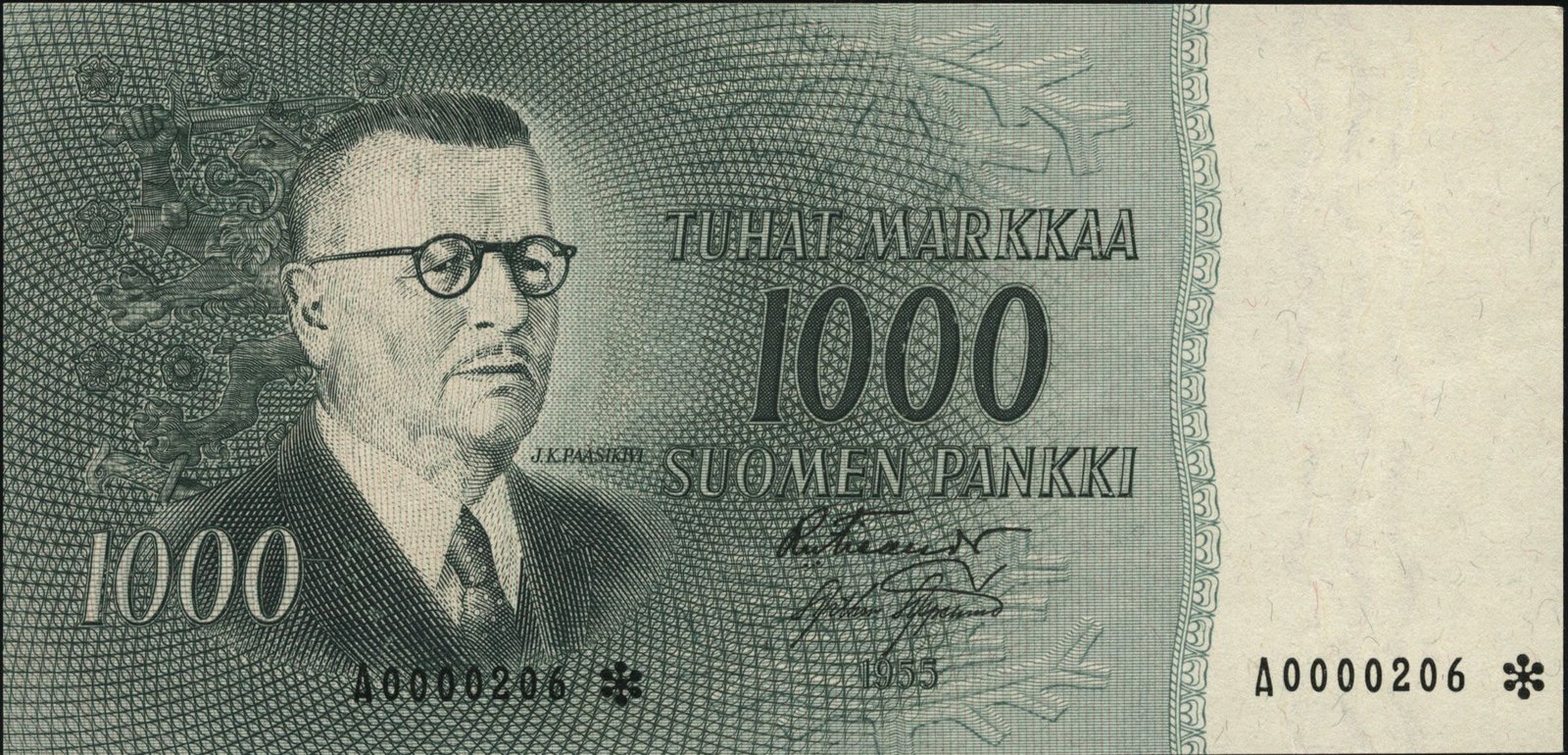 Аверс банкноты 1000 марок (Финляндия) 1955 года