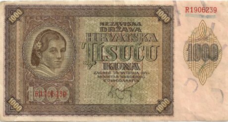 Аверс банкноты 1000 кун (Хорватия) 1941 года