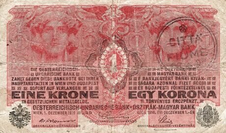 Аверс банкноты 1 крона (Хорватия) 1920 года