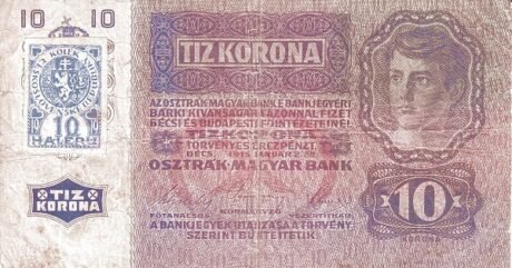 Аверс банкноты 10 крон (Чехословакия) 1919 года