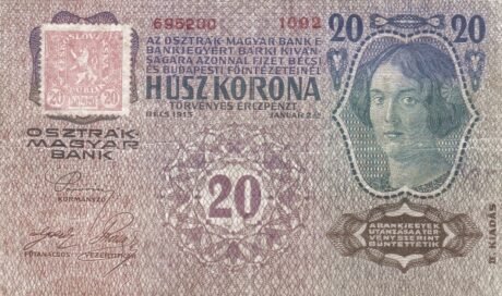 Аверс банкноты 20 крон (Чехословакия) 1919 года