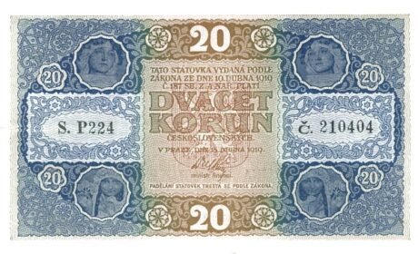 Аверс банкноты 20 крон 1919 (Чехословакия) 1919 года