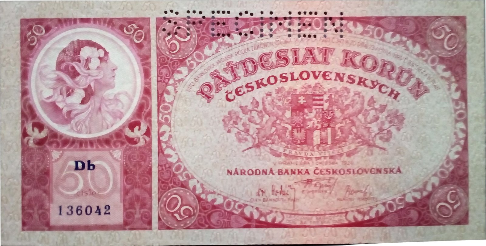 Аверс банкноты 50 крон (Чехословакия) 1929 года