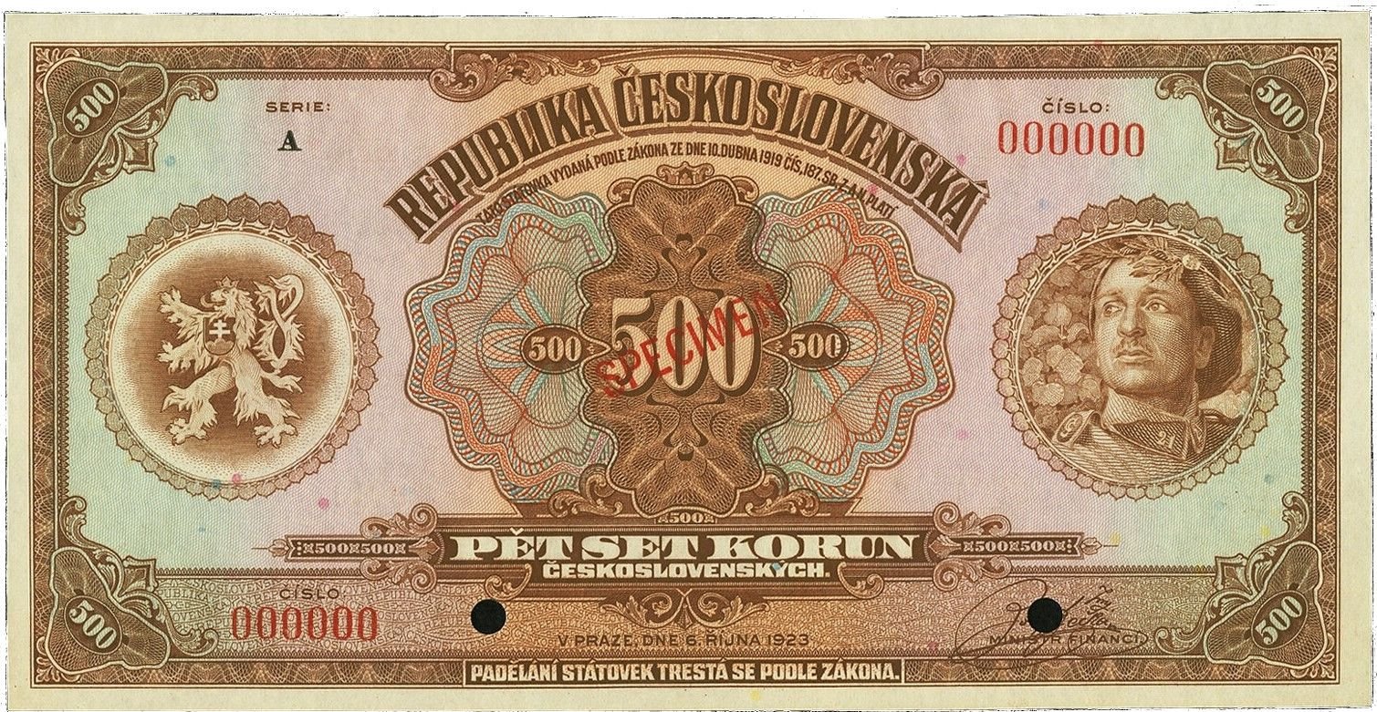 Аверс банкноты 500 крон (Чехословакия) 1923 года