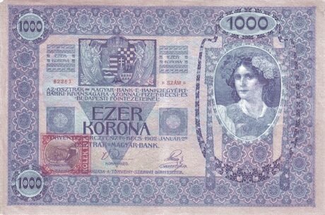 Аверс банкноты 1000 крон (Чехословакия) 1919 года