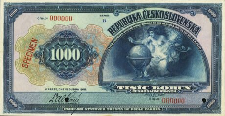 Аверс банкноты 1000 крон (Чехословакия) 1919 года