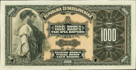 Реверс банкноты 1000 крон (Чехословакия) 1919 года