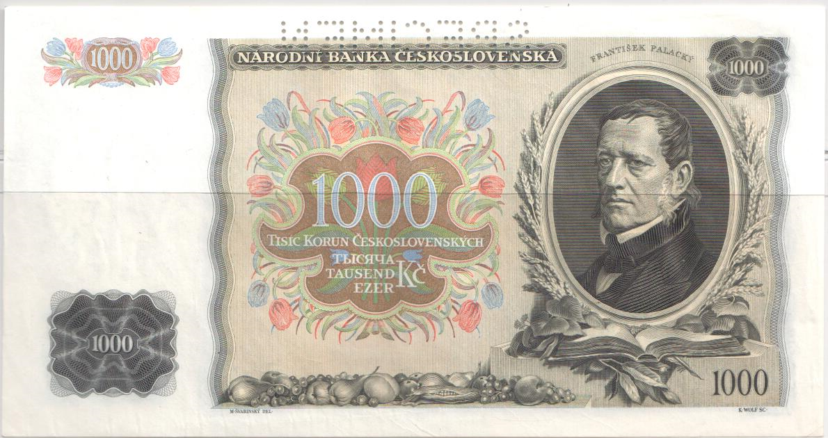 Реверс банкноты 1000 крон (Чехословакия) 1934 года