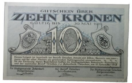 Аверс банкноты 10 крон (Чехословакия) 1918 года