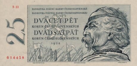 Awers banknotu 25 koron (Czechosłowacja) 1958