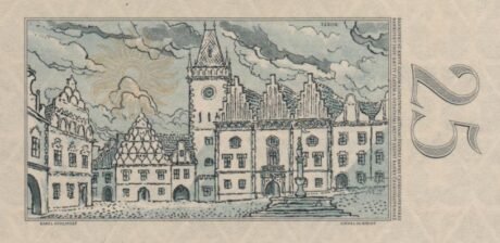 Rewers banknotu 25 koron (Czechosłowacja) 1958
