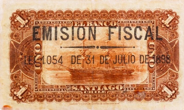 Реверс банкноты 1 песо Надпечатка на P#S411 (Чили) 1898 года