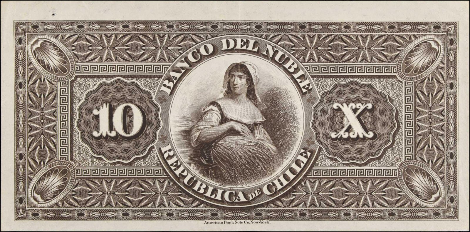 Реверс банкноты 10 песо (Чили) 1890 года