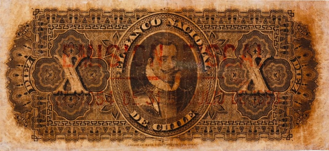 Реверс банкноты 10 песо Надпечатка на P#S334 (Чили) 1898 года