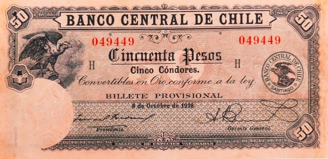 Аверс банкноты 50 песо (Чили) 1927 года