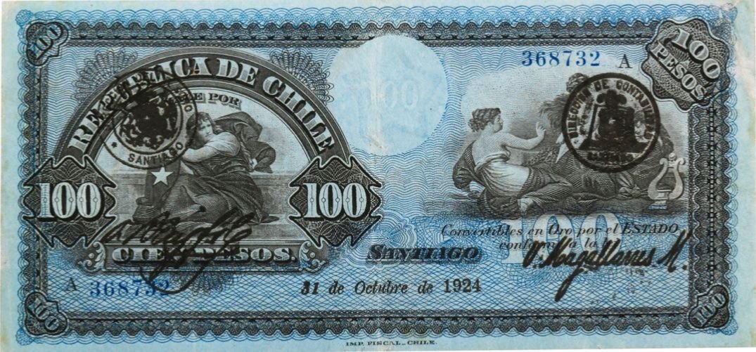 Аверс банкноты 100 песо (Чили) 1917 года