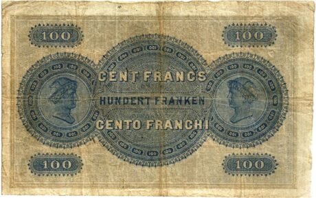 Реверс банкноты 100 франков (Швейцария) 1883 года