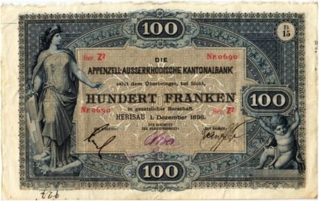 Аверс банкноты 100 франков (Швейцария) 1883 года