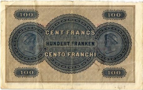 Реверс банкноты 100 франков (Швейцария) 1883 года