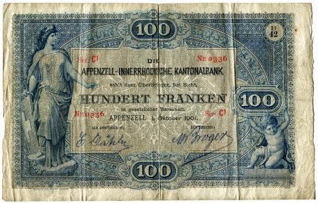 Аверс банкноты 100 франков (Швейцария) 1901 года