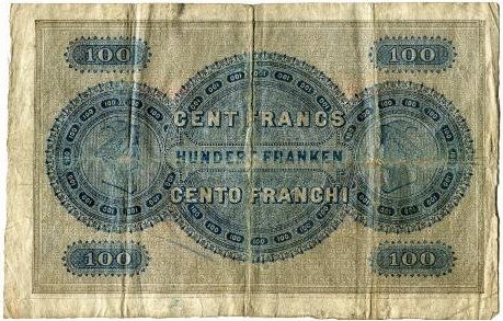 Реверс банкноты 100 франков (Швейцария) 1901 года