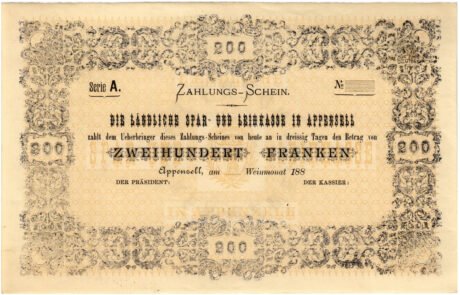 Аверс банкноты 200 franków (Szwajcaria) 1880