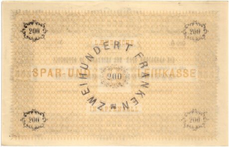 Реверс банкноты 200 franków (Szwajcaria) 1880