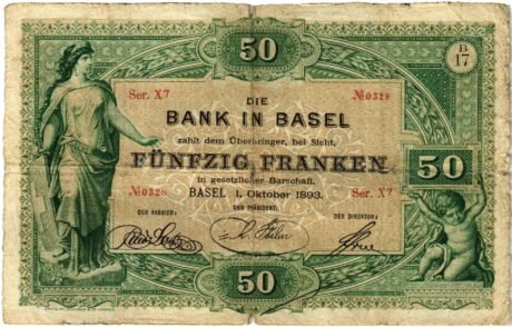 Аверс банкноты 50 франков (Швейцария) 1883 года