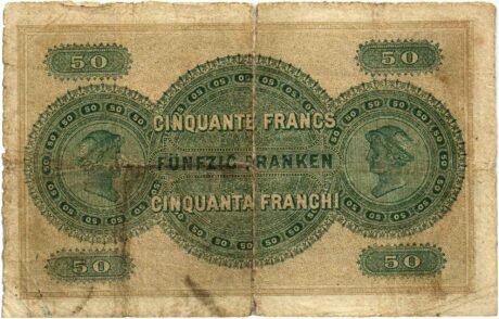 Реверс банкноты 50 франков (Швейцария) 1883 года