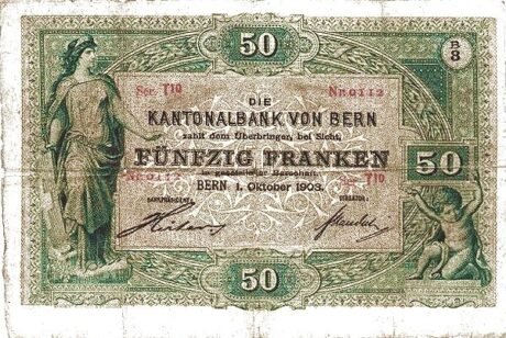 Аверс банкноты 50 франков (Швейцария) 1883 года