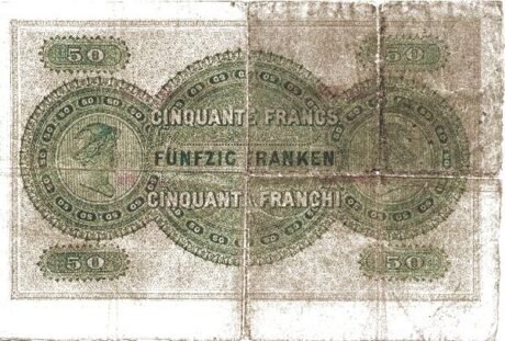 Реверс банкноты 50 франков (Швейцария) 1883 года