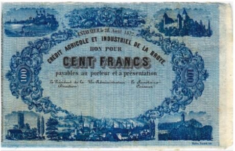 Аверс банкноты 100 франков (Швейцария) 1872 года