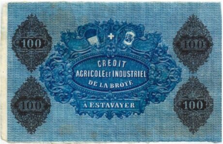 Реверс банкноты 100 франков (Швейцария) 1872 года