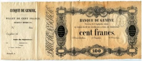 Аверс банкноты 100 франков (Швейцария) 1848 года