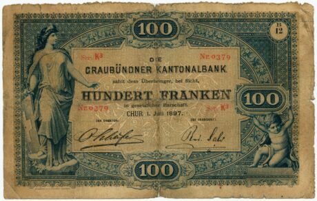 Аверс банкноты 100 франков (Швейцария) 1891 года