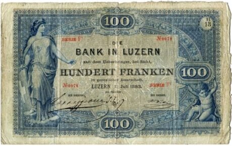 Аверс банкноты 100 франков (Швейцария) 1883 года