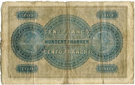 Реверс банкноты 100 франков (Швейцария) 1883 года